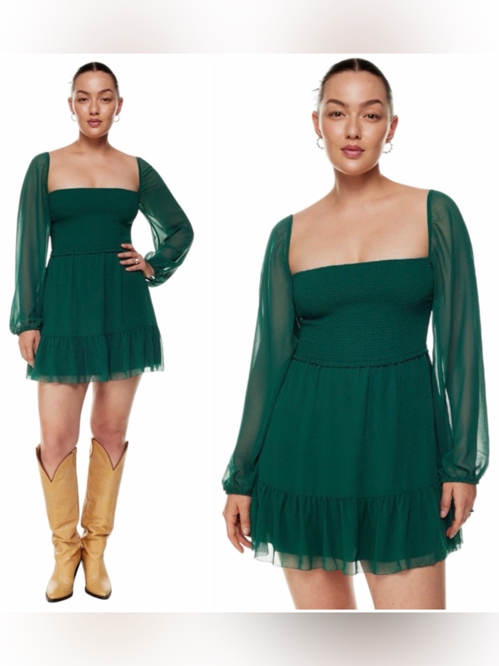 ARITZIA Wilfred Coquette Girl Feminine Smocked Chiffon Tempest Mini Dress 2XL